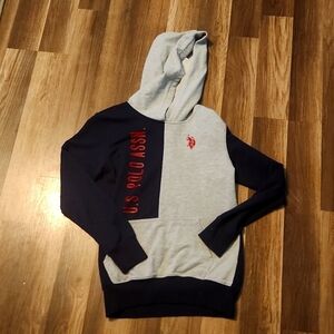 U.s Polo Assn. Blue and Gray Logo Hoodie Size Large 10-12